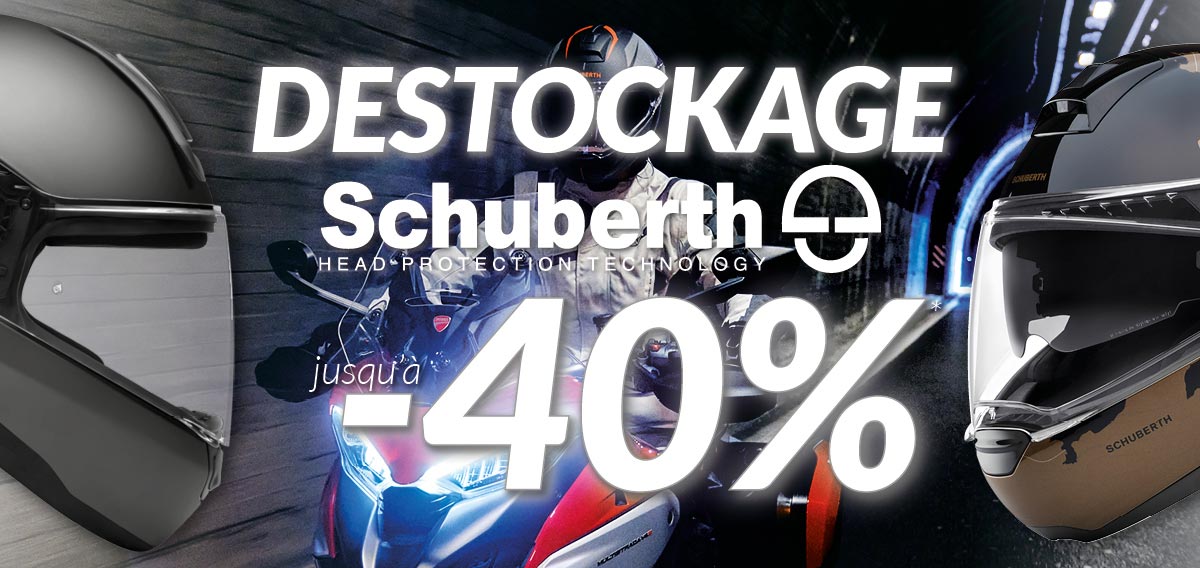 Déstockage Schuberth : jusqu'à -40% sur une sélection de casques jets, intégraux et modulables