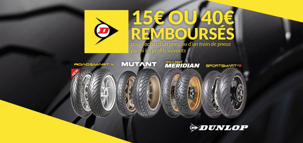 Offre Dunlop : jusqu'à 40€ remboursés sur vos pneus moto