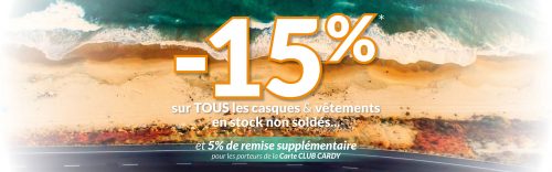 -15% sur les casques et vêtements non soldés