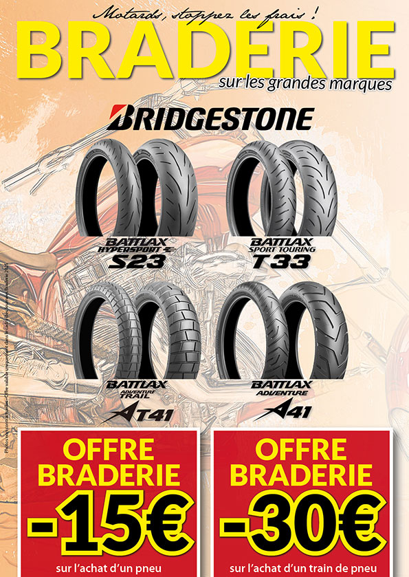 Bridgestone, -15€ par pneu sur les S23, T33, AT41, A41