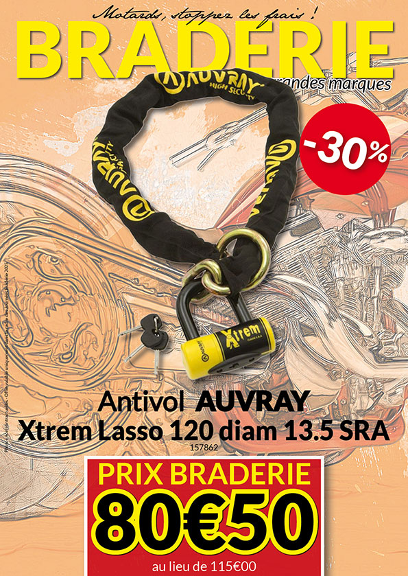 -30% Antivol Auvray Xtrem Lasso 120 diam 1.5 SRA à 80€50 au lieu de 115€