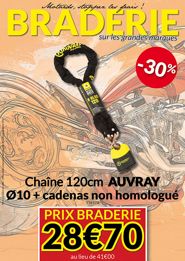 -30% Chaîne 120cm Auvray diamètre 10 + cadenas à 28€70 au lieu de 41€