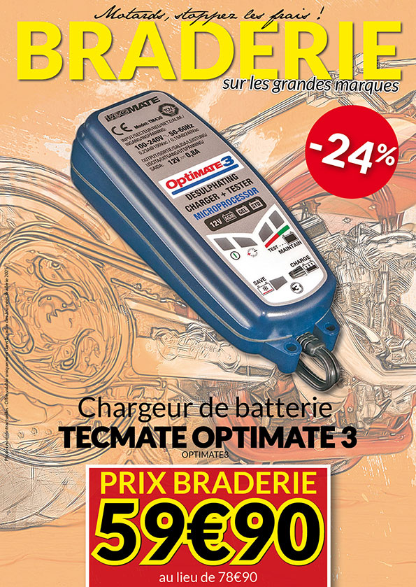 -24% Chargeur de batterie Tecmate Optimate 3 à 59€90 au lieu de 78€90
