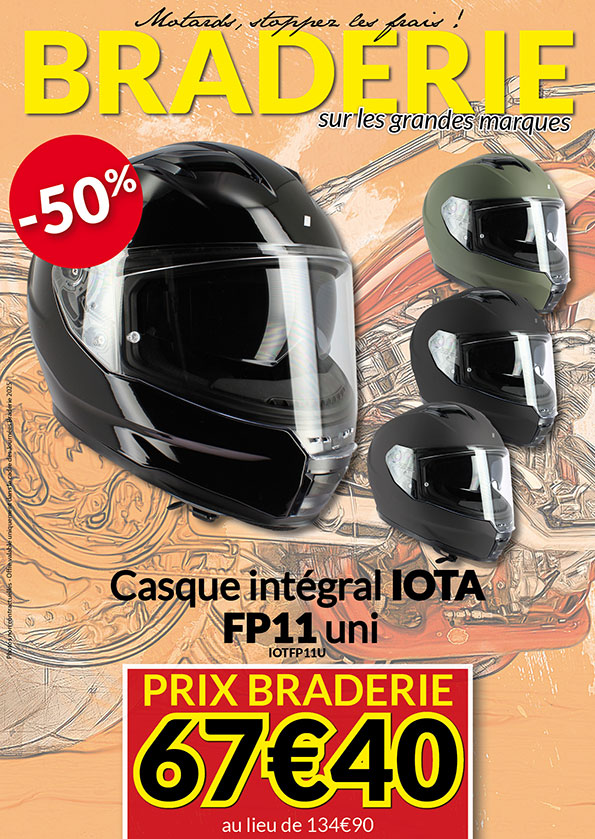 -50% Casque intégral Iota FP11 à 67€40 au lieu de 134€90