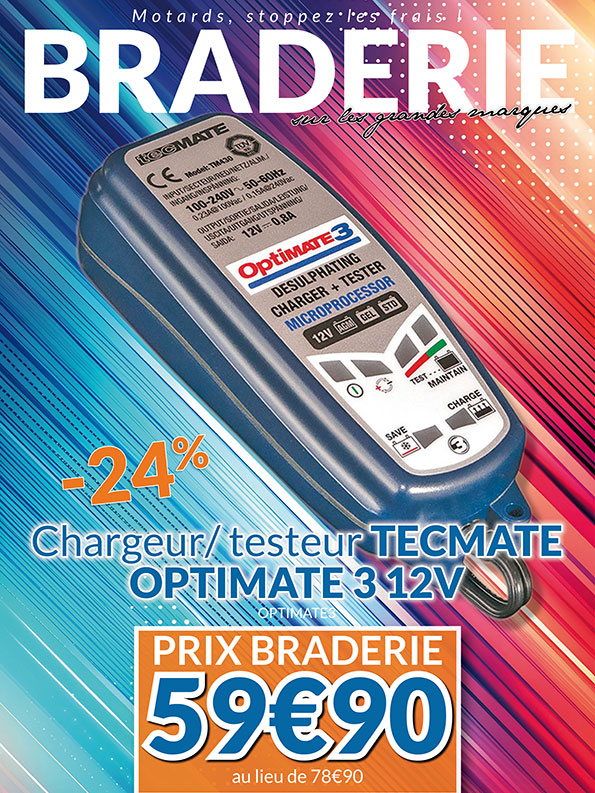 -24% Chargeur Testeur Tecmate Optimale 3 12V à 59€90 au lieu de 78€90
