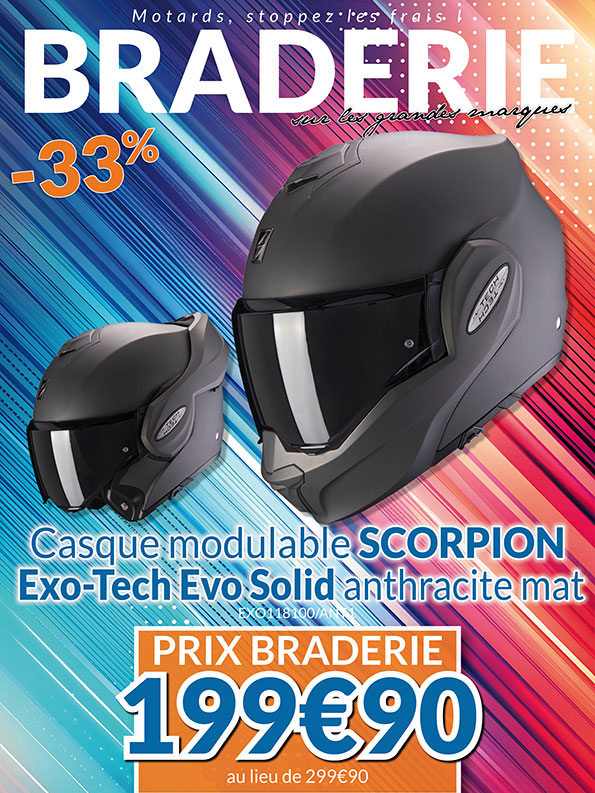 -33% Casque Modulable Scorpion Exo-Tech Evo Solid à 199€90 au lieu de 299€90