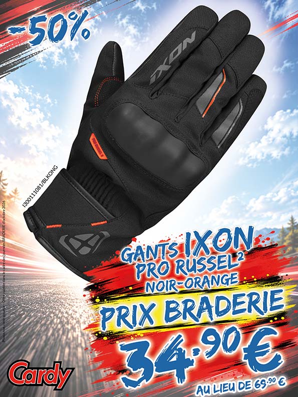 -50% Gants Ixon Pro Russel 2 à 34€90 au lieu de 69€90