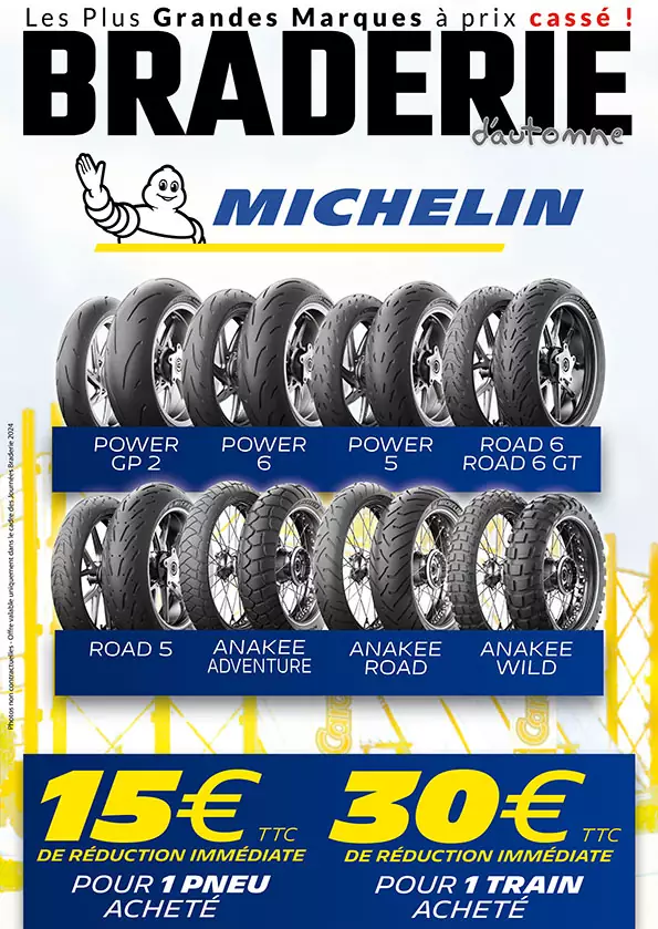 15 à 30€ remboursés sur les pneus Michelin Power GP2, Power 6, Power 5, Road 6, Road 6 GT, Road 5, Anakee Adventure, Anakee Road et Anakee Wild