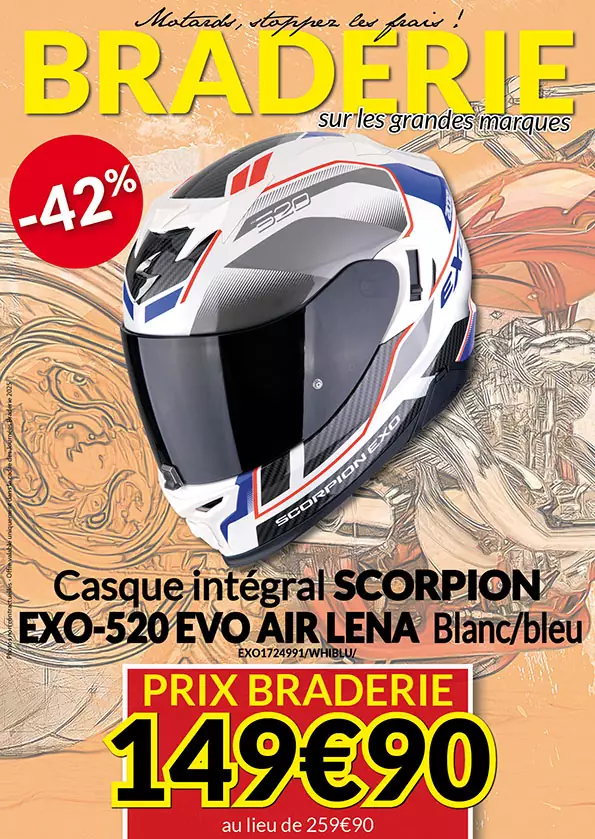 -42% Casque intégral Scorpion Exo-520 Evo Air Lena à 149€90 au lieu de 259€90