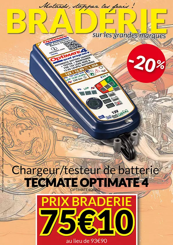 -20% Chargeur testeur de batterie Tecmate Optimate 4 à 75€10 au lieu de 93€90