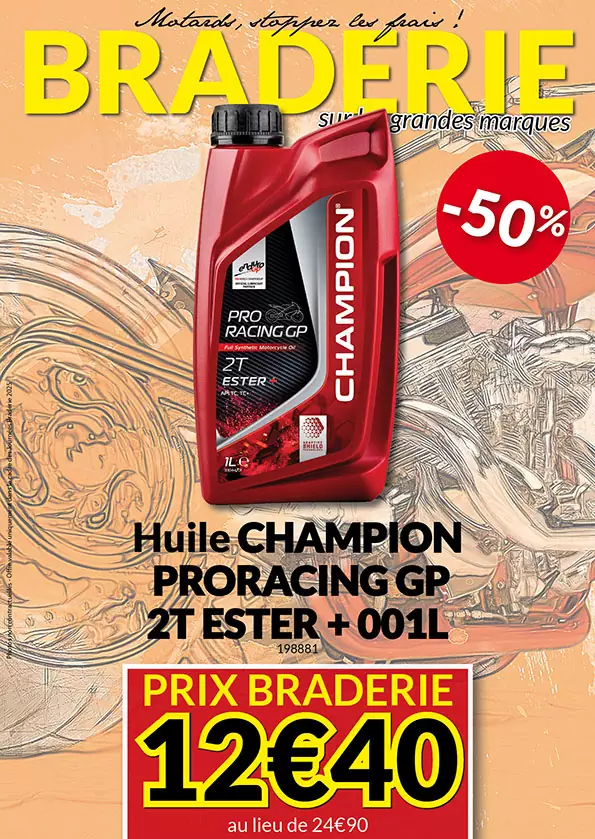 -50% Huile Champion ProRacing GP 2T Ester + 1L à 12€40 au lieu de 24€90