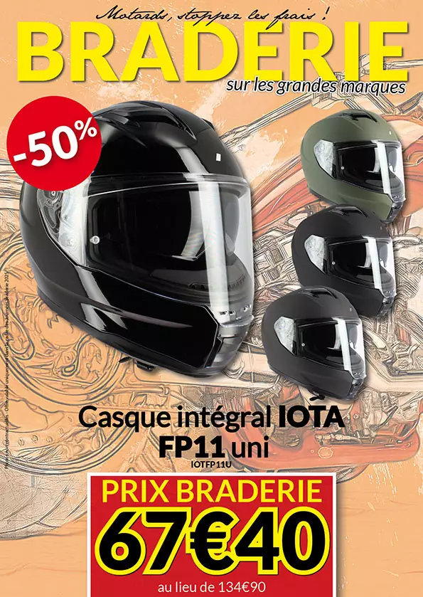 -50% Casque intégral Iota FP11 à 67€40 au lieu de 134€90