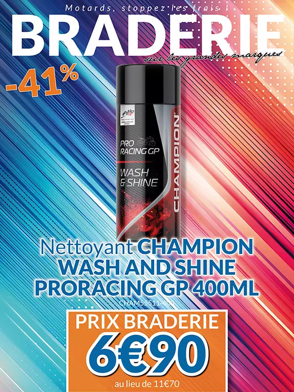 -41% Nettoyant Champion Wash and Shine ProRacing GP 400ml à 6€90 au lieu de 11€70