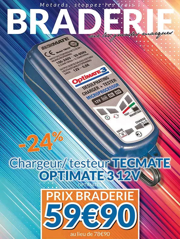 -24% Chargeur Testeur Tecmate Optimale 3 12V à 59€90 au lieu de 78€90