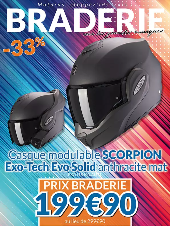 -33% Casque Modulable Scorpion Exo-Tech Evo Solid à 199€90 au lieu de 299€90