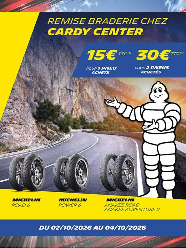 Remise Braderie -15€ par pneu Michelin Road 6 - Power 6 - Anakee