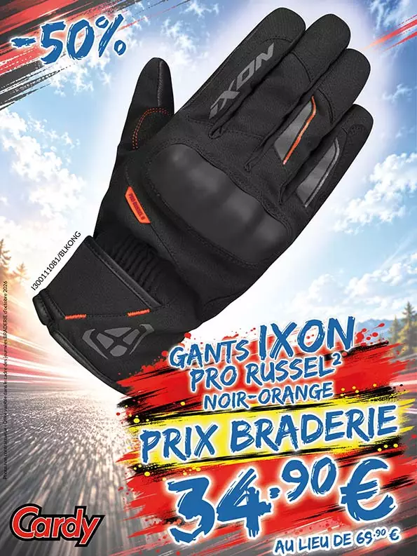 -50% Gants Ixon Pro Russel 2 à 34€90 au lieu de 69€90