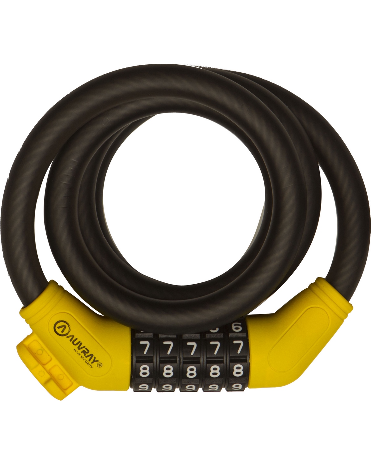 Antivol Vélo Spirale AUVRAY 1.50m Diamètre 12mm - Câble Tressé Avec Cadenas à Combinaison 5 Chiffres, Noir Mat