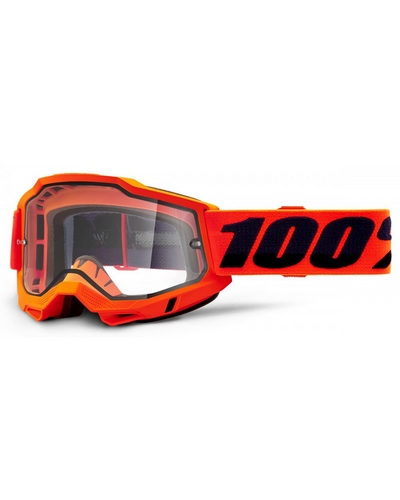 Masque Moto Cross 100 POURCENT Accuri 2 Enduro orange fluo écran clair