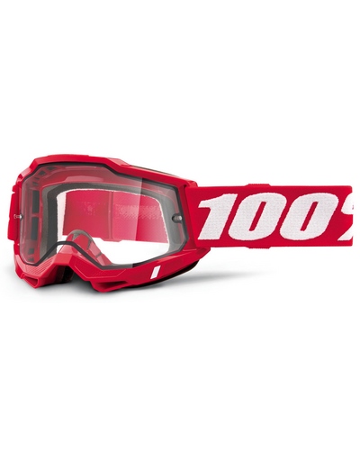 Masque Moto Cross 100 POURCENT Accuri 2 Enduro rouge fluo écran clair
