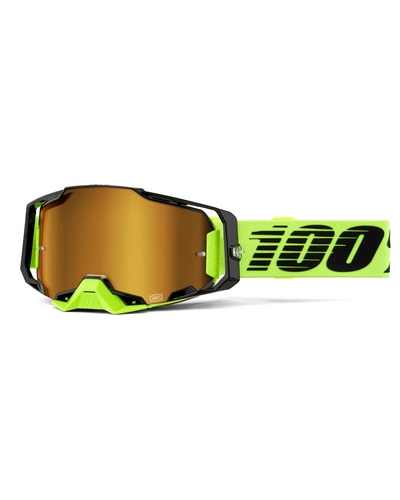 Masque Moto Cross 100 POURCENT Armega jaune fluo écran mirror gold