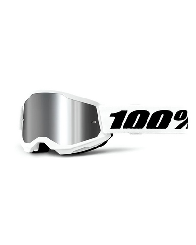 Masque Moto Cross 100 POURCENT Strata 2 blanc écran mirror silver