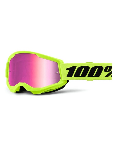 Masque Moto Cross 100 POURCENT Strata 2 jaune fluo écran mirror rose