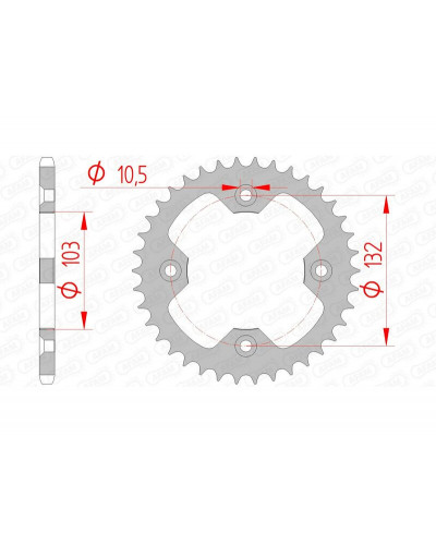 Couronne Moto AFAM Couronne AFAM 37 dents acier pas 520 type 71305 KTM