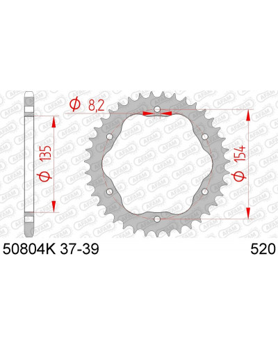 Couronne Moto AFAM Couronne AFAM 38 dents acier pas 520 type 50804K Ducati 1198