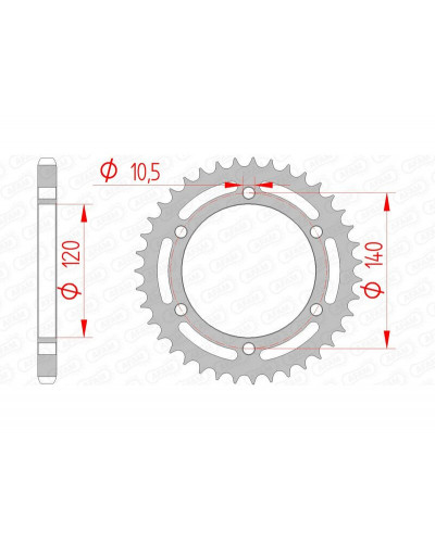 Couronne Moto AFAM Couronne AFAM 38 dents acier pas 525 type 16605 Kawasaki