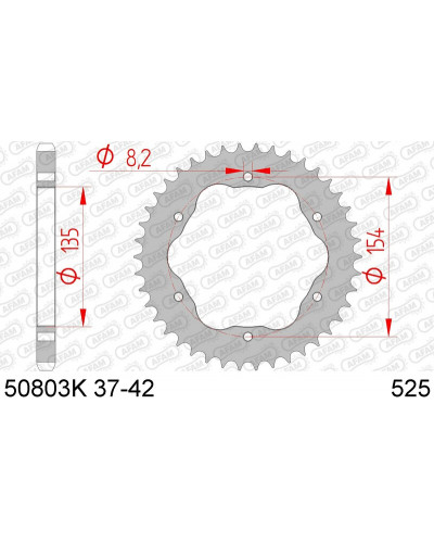 Couronne Moto AFAM Couronne AFAM 38 dents acier pas 525 type 50803K