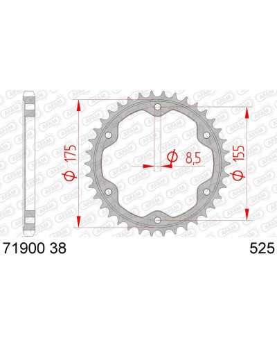 Couronne Moto AFAM Couronne AFAM 38 dents acier pas 525 type 71900