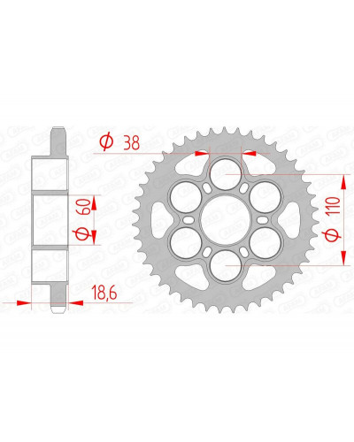 Couronne Moto AFAM Couronne AFAM 39 dents acier pas 525 type 50801 Ducati