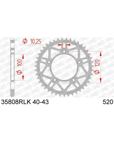 Couronne Moto AFAM Couronne AFAM 41 dents acier ultra-light pas 520 type 35808RLK Aprilia RSV4R/RR/Factory