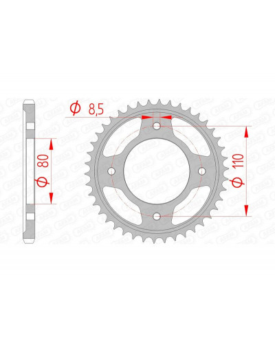 Couronne Moto AFAM Couronne AFAM 42 dents acier pas 428 type 10235 Honda CBF125M
