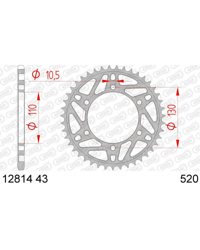 Couronne Moto AFAM Couronne AFAM 43 dents acier pas 520 type 12814