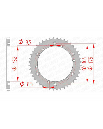 Couronne Moto AFAM Couronne AFAM 44 dents acier pas 520 type 12500