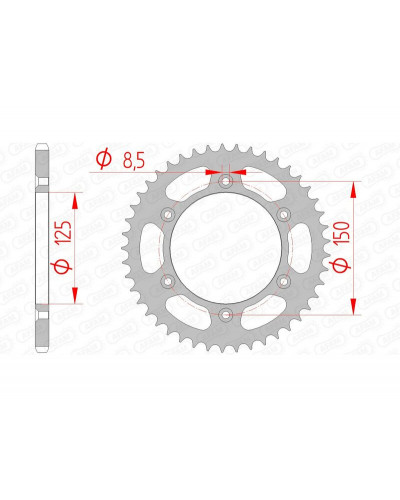 Couronne Moto AFAM Couronne AFAM 44 dents acier pas 520 type 71304 KTM