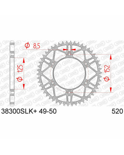 Couronne Moto AFAM Couronne AFAM 49 dents acier ultra-light anti-boue pas 520 type 38300