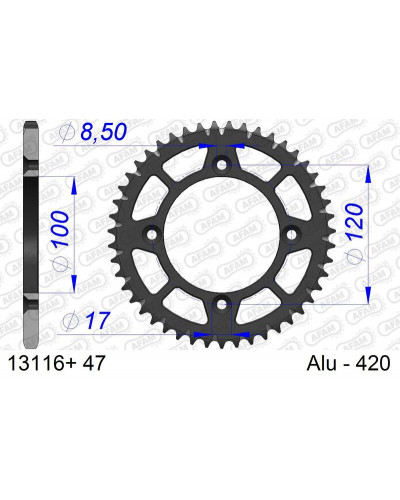 Couronne Moto AFAM Couronne AFAM aluminium Ultra-Light anodisé dur 13116 - 420