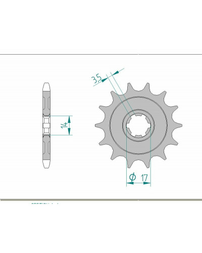 Pignon Moto AFAM Pignon AFAM 14 dents acier type 24203 pas 428 KAWASAKI KLX 125