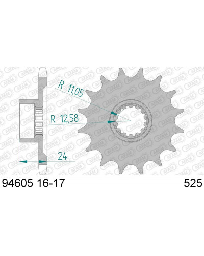 Pignon Moto AFAM Pignon AFAM 17 dents type 94605 pas 525 acier MV Agusta