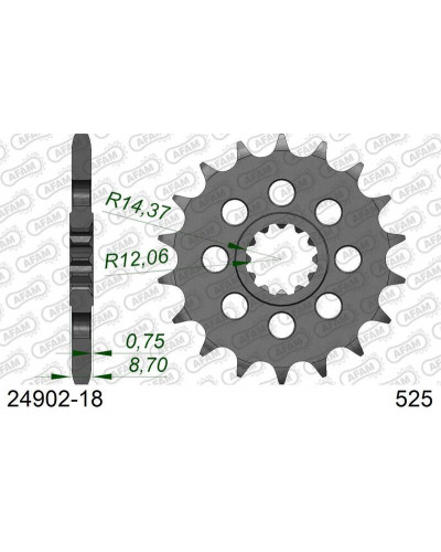 Pignon Moto AFAM Pignon AFAM 18 dents acier standard pas 525 type 24902