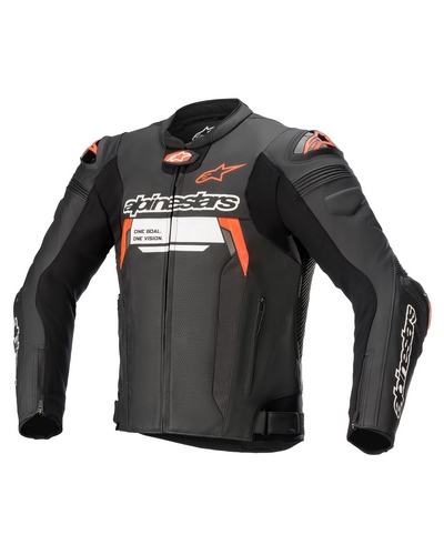 Blouson Cuir Moto ALPINESTARS cuir Missile V2 Ignition noir-rouge fluo