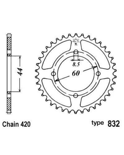 Couronne Moto B1 Couronne acier B1 52 dents chaine 420 Yamaha DT50R - MBK X-Limit