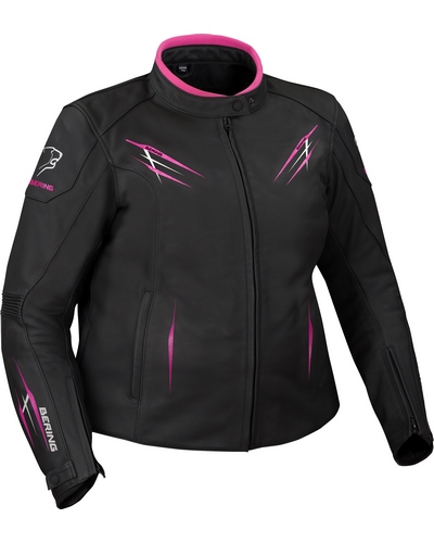 Blouson Cuir Moto BERING Cuir Brutalia Queen Size noir-blanc-fuchsia Blouson Cuir Moto BERING Cuir Brutalia Queen Size noir-blanc-fuchsia
