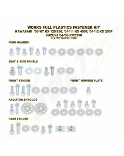 Visserie Moto Standard BOLT Kit vis complet de plastiques Bolt Kawasaki KX125/250 -KX-F250/450