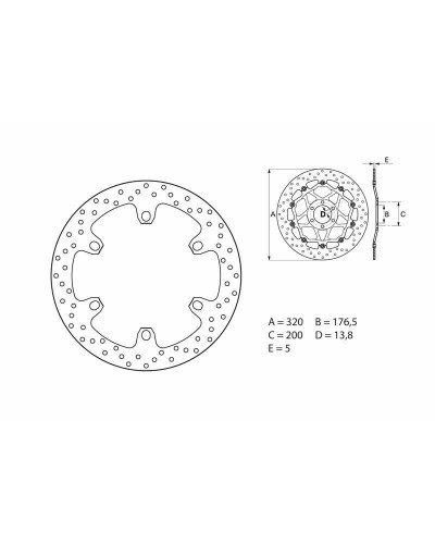 Disque Frein Moto BREMBO Disque de frein arrière Brembo Serie ORO rond fixe Ducati 1000 MULTISTRADA