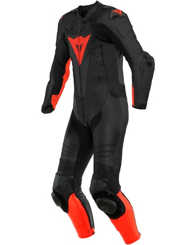 Combinaison Cuir Moto DAINESE cuir Laguna Seca 5 noir-rouge fluo