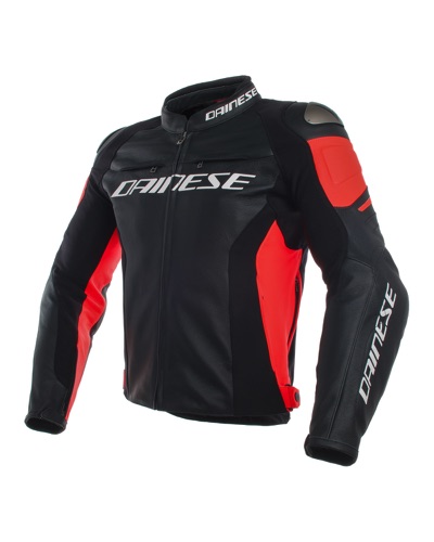 Blouson Cuir Moto DAINESE cuir Racing 3 noir-rouge fluo